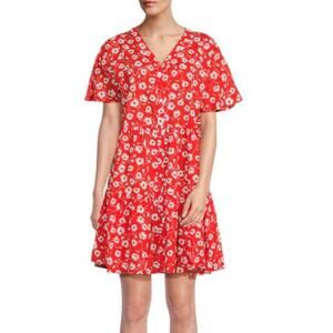 Boss Hugo Boss Dango Floral Mini Dress Tiered Red Blue Size 8 NEW with tags!